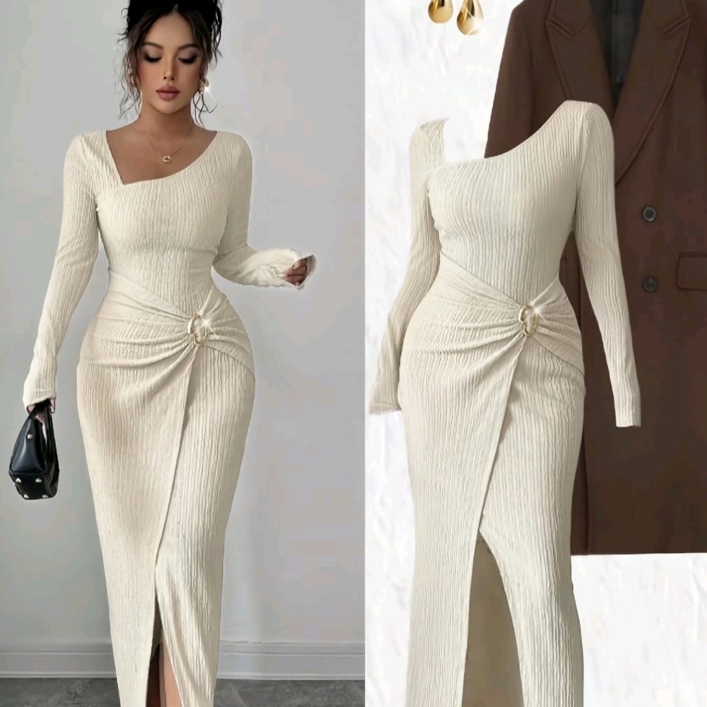 Elegant Cream One-Shoulder Dress